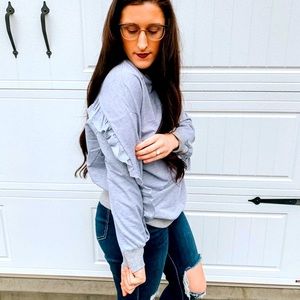 Boutique gray ruffled sweatshirt blouse new